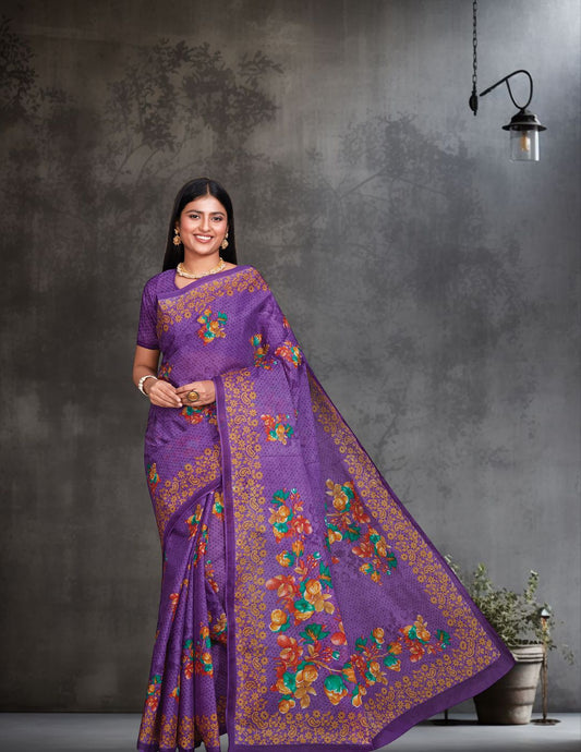 SHIBORI Lavender Printed Pure Cotton Saree