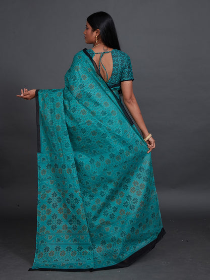KRISHIKA Green Printed Pure Cotton Saree