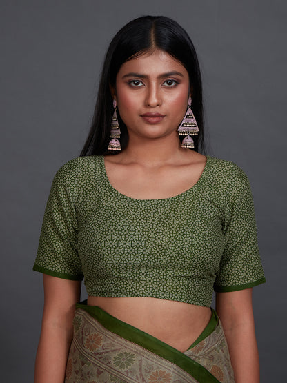 KRISHIKA Olive Printed Pure Cotton Saree