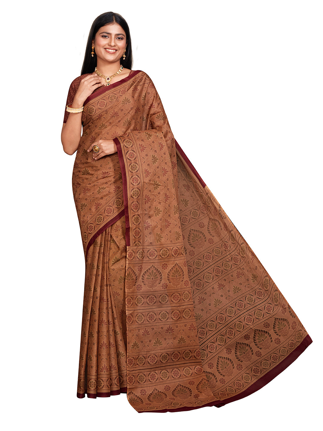 KRISHIKA Rust Printed Pure Cotton Saree