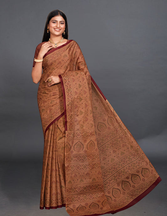 KRISHIKA Rust Printed Pure Cotton Saree