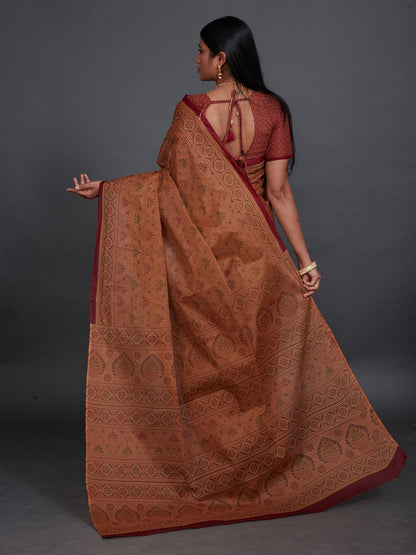 KRISHIKA Rust Printed Pure Cotton Saree