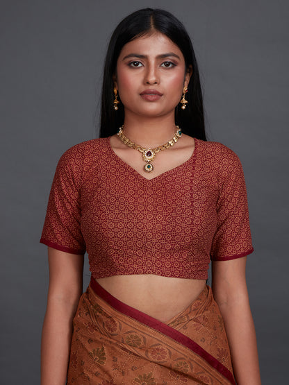 KRISHIKA Rust Printed Pure Cotton Saree