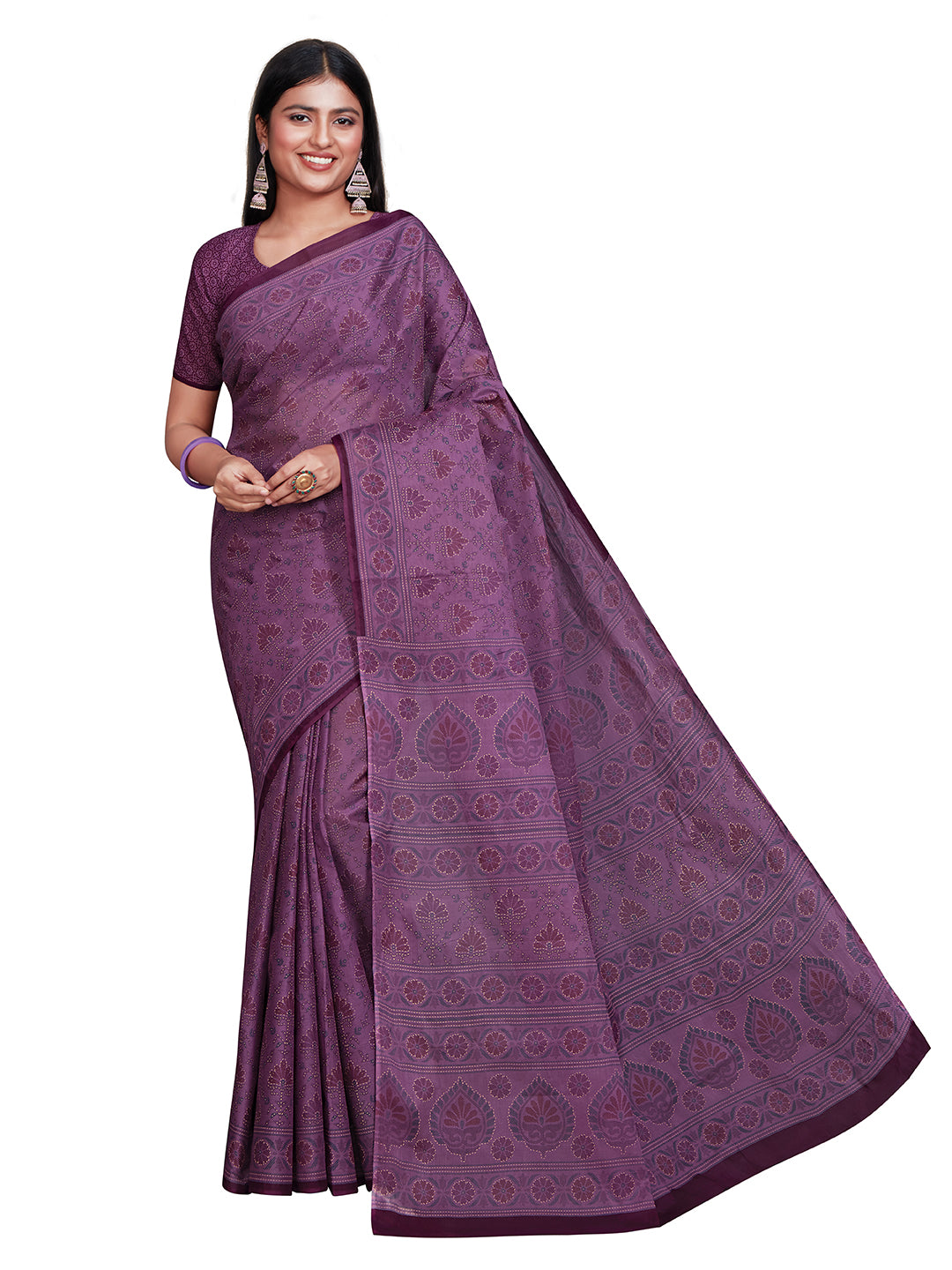 KRISHIKA Purple Printed Pure Cotton Saree