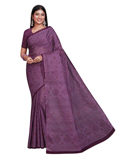 KRISHIKA Purple Printed Pure Cotton Saree