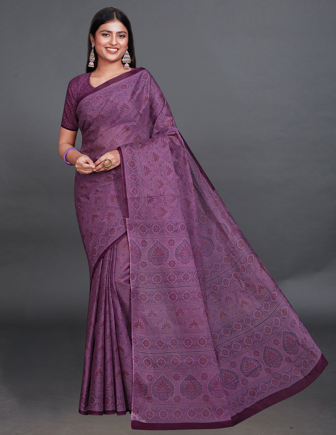 KRISHIKA Purple Printed Pure Cotton Saree