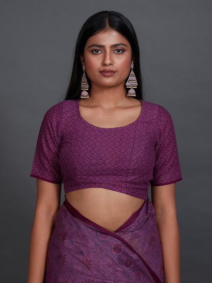 KRISHIKA Purple Printed Pure Cotton Saree