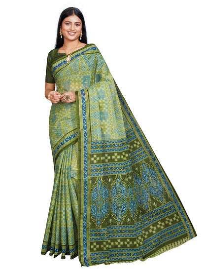 KANCHI COTTON Green Printed Pure Cotton Saree