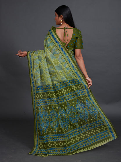 KANCHI COTTON Green Printed Pure Cotton Saree