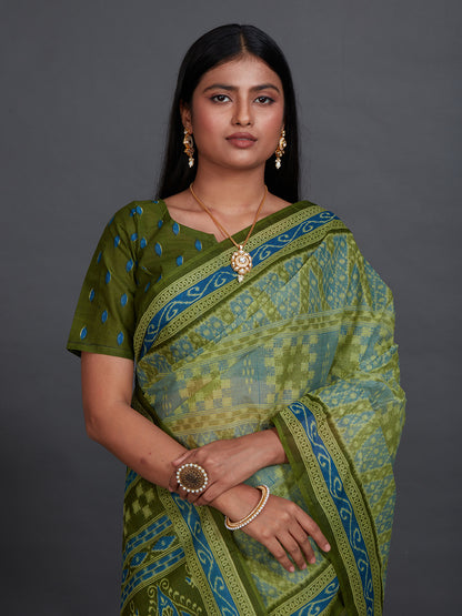 KANCHI COTTON Green Printed Pure Cotton Saree