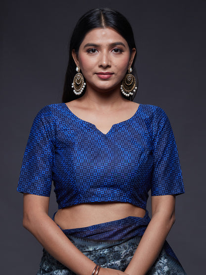 MISS INDIA Blue Floral Printed Pure Cotton Saree