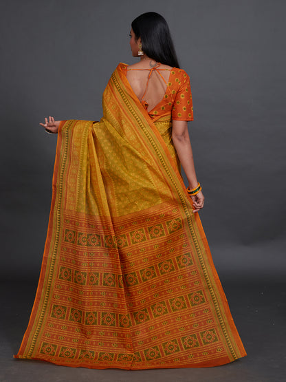 KANCHI COTTON Mustard Printed Pure Cotton Saree