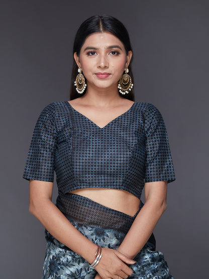 MISS INDIA Black Floral Printed Pure Cotton Saree