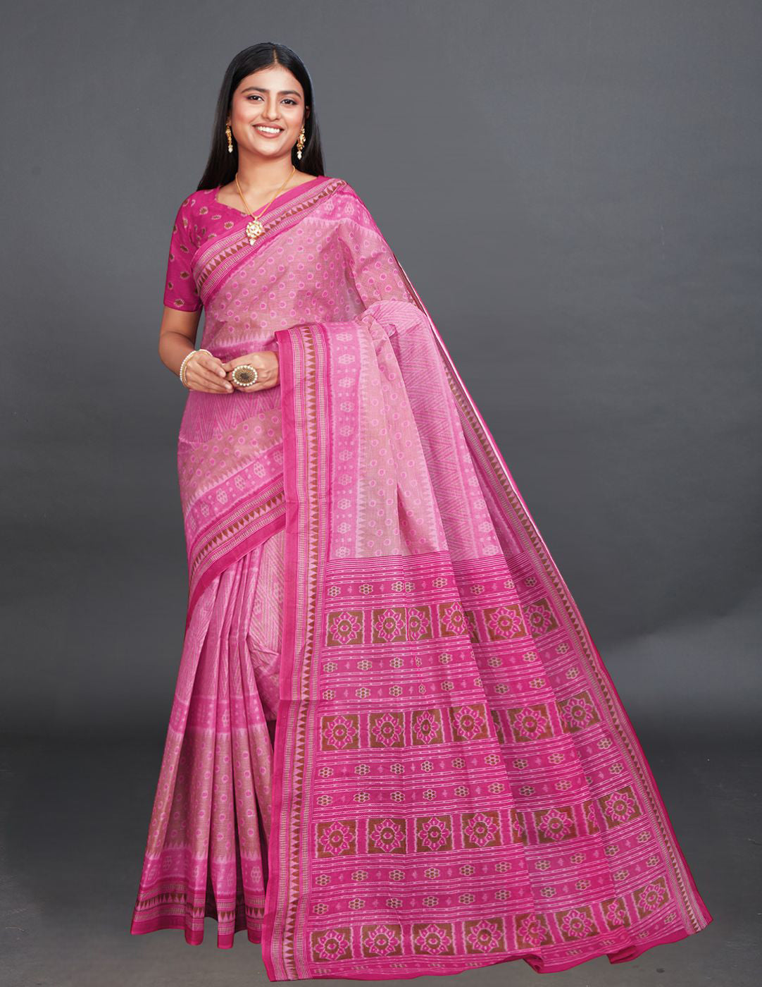 KANCHI COTTON Pink Printed Pure Cotton Saree