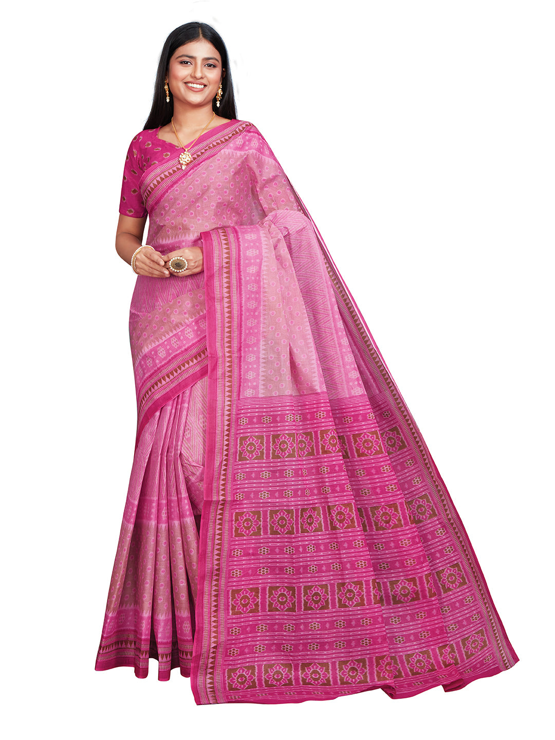 KANCHI COTTON Pink Printed Pure Cotton Saree