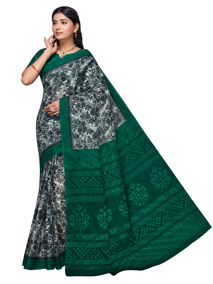 MISS INDIA Green Floral Printed Pure Cotton Saree