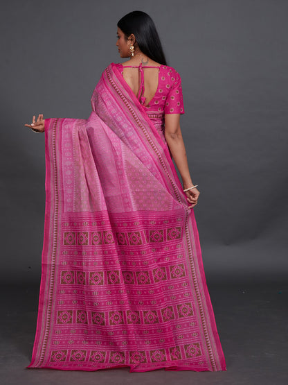 KANCHI COTTON Pink Printed Pure Cotton Saree