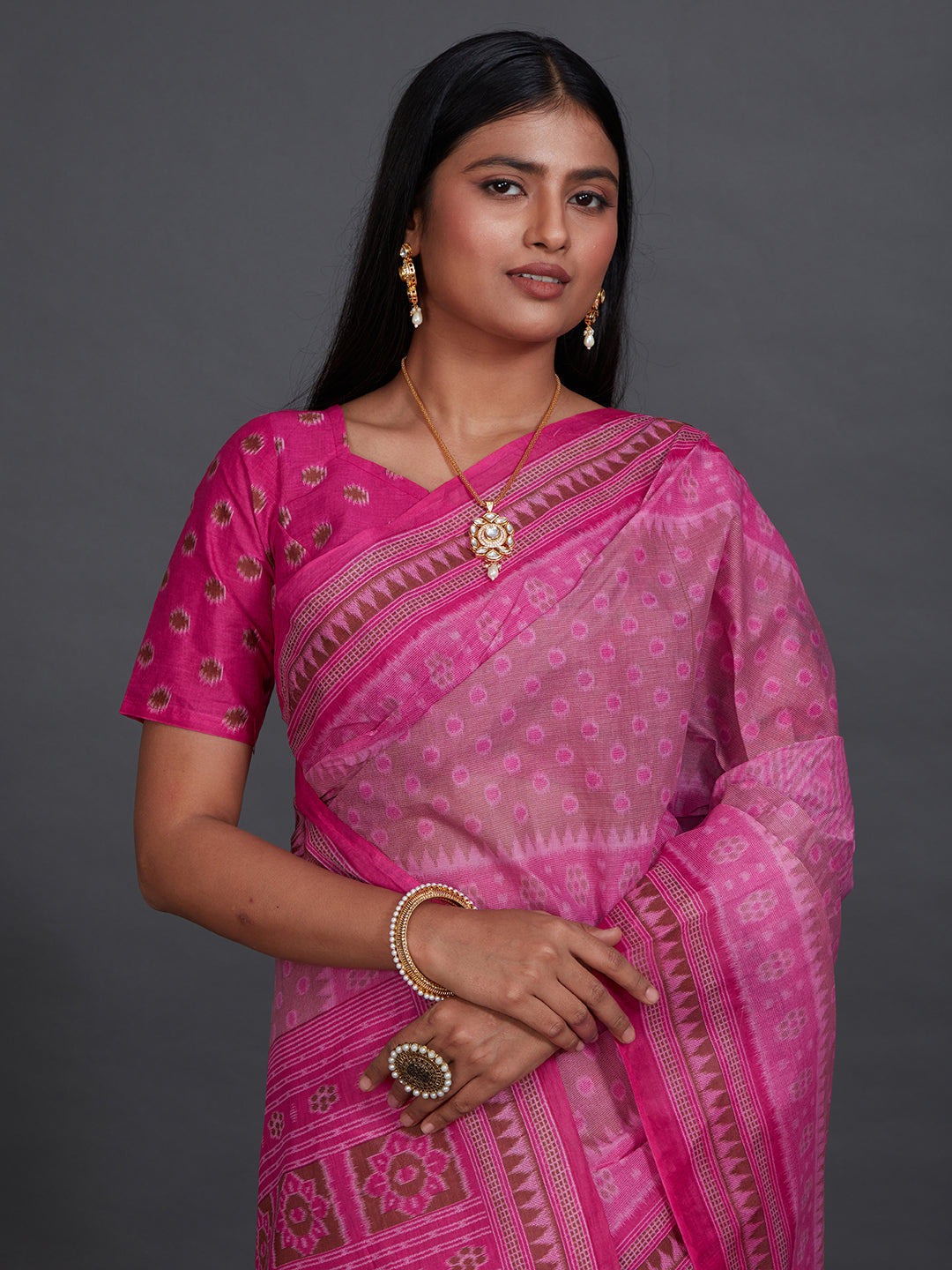 KANCHI COTTON Pink Printed Pure Cotton Saree