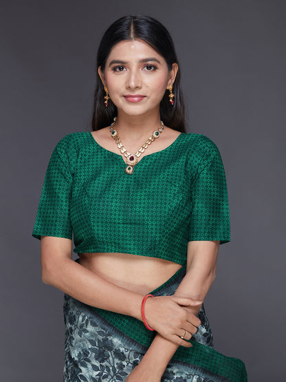 MISS INDIA Green Floral Printed Pure Cotton Saree