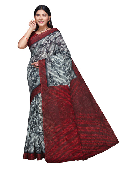 MISS INDIA Maroon Floral Printed Pure Cotton Saree