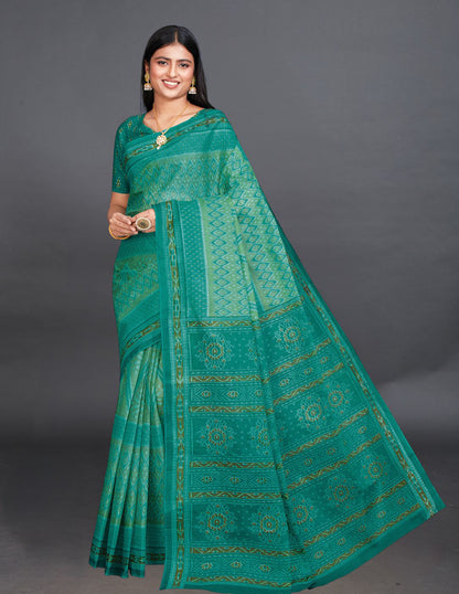 KANCHI COTTON Green Printed Pure Cotton Saree