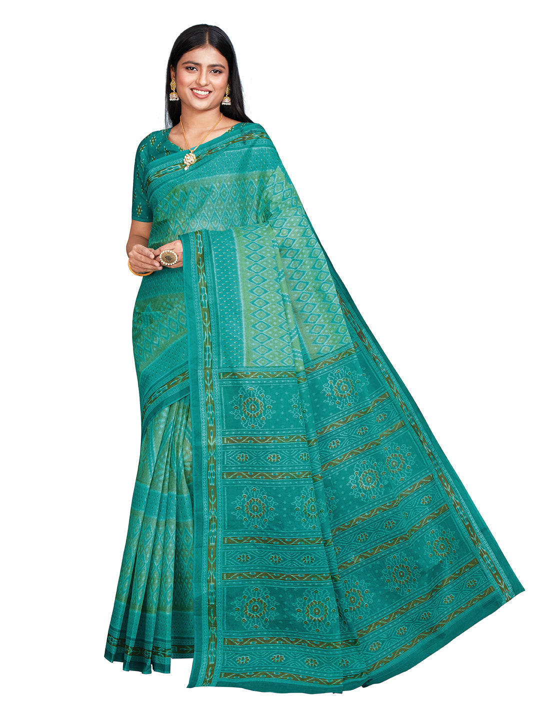 KANCHI COTTON Green Printed Pure Cotton Saree