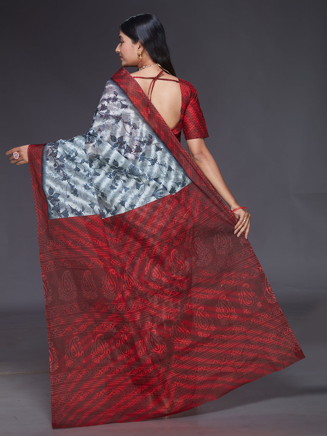 MISS INDIA Maroon Floral Printed Pure Cotton Saree