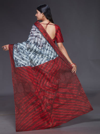 MISS INDIA Maroon Floral Printed Pure Cotton Saree