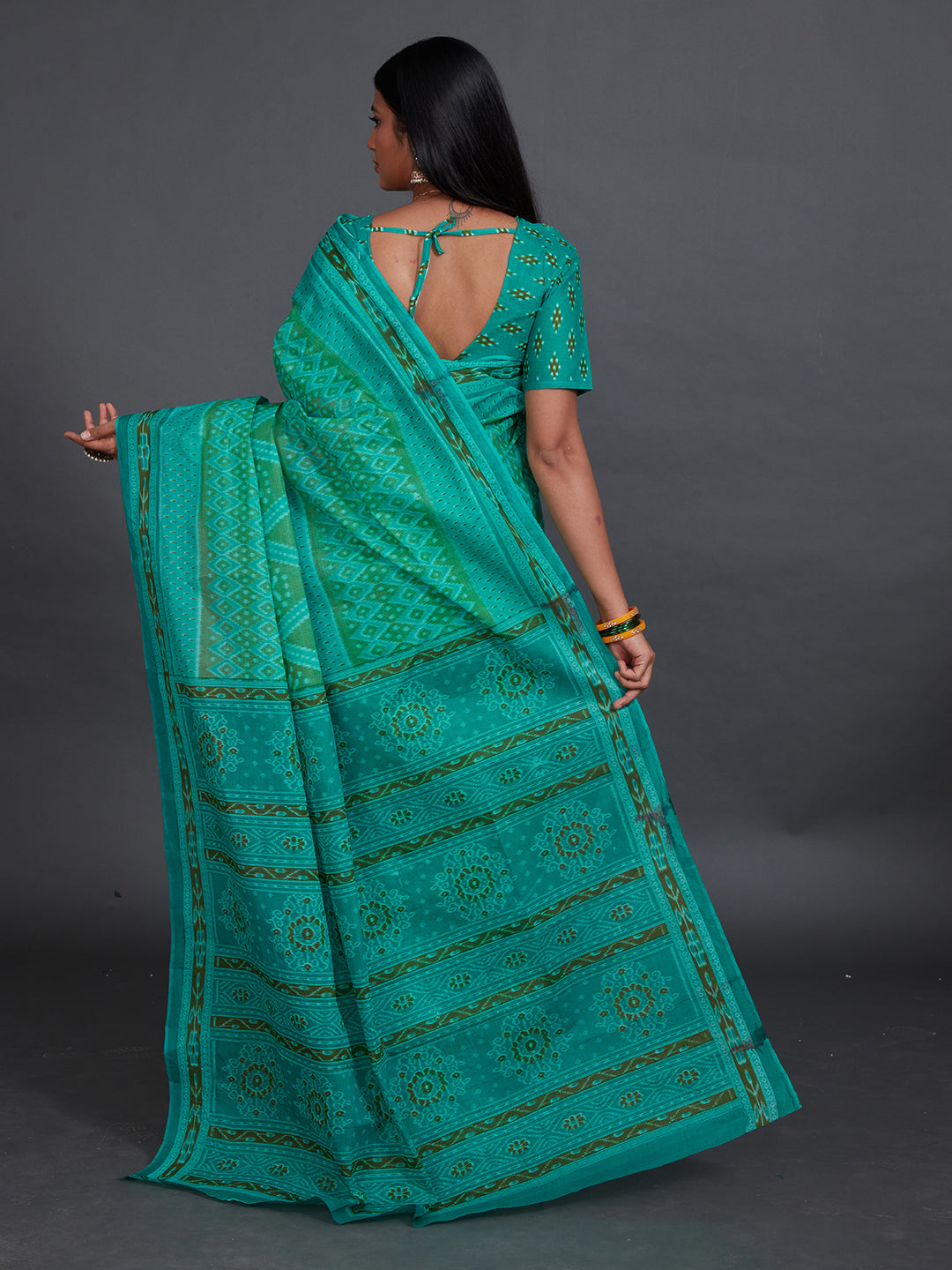 KANCHI COTTON Green Printed Pure Cotton Saree