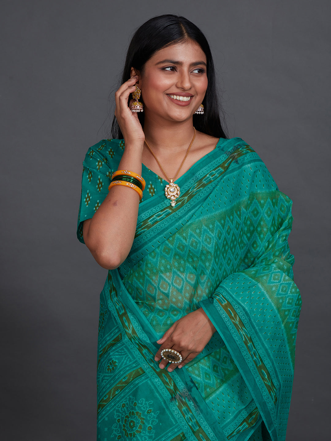 KANCHI COTTON Green Printed Pure Cotton Saree