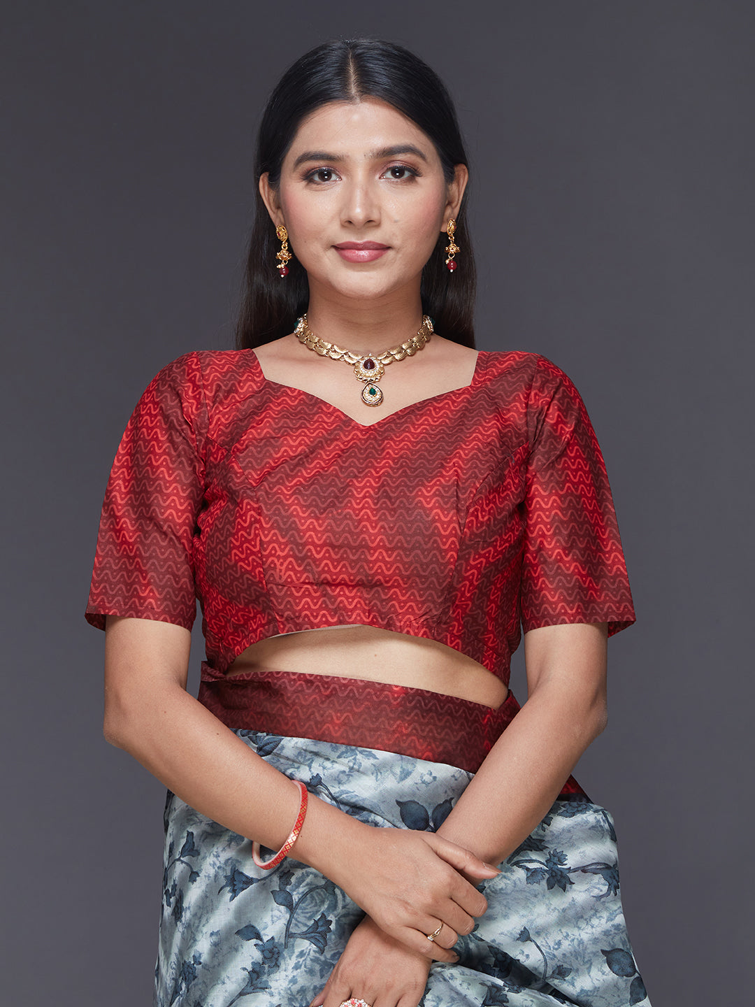 MISS INDIA Maroon Floral Printed Pure Cotton Saree