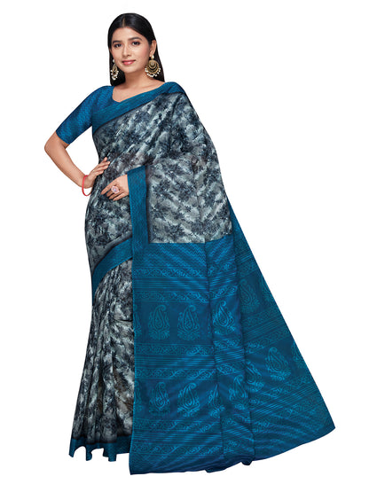 MISS INDIA Blue Floral Printed Pure Cotton Saree