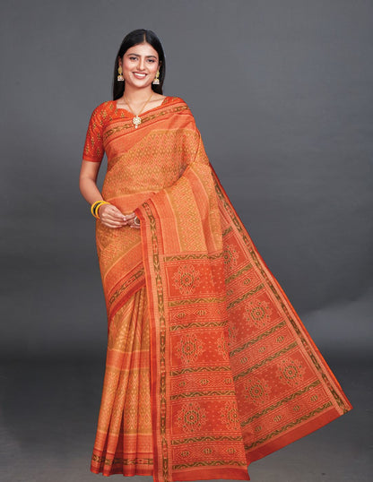 KANCHI COTTON Rust Printed Pure Cotton Saree