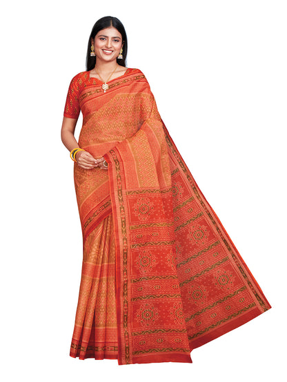 KANCHI COTTON Rust Printed Pure Cotton Saree