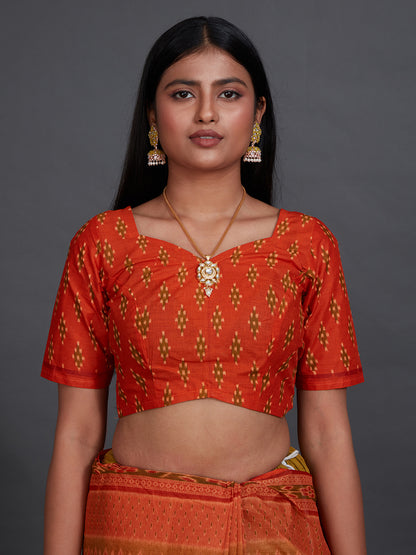 KANCHI COTTON Rust Printed Pure Cotton Saree