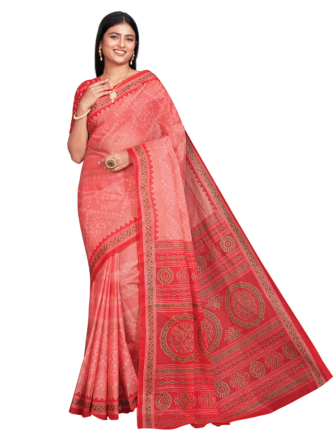 KANCHI COTTON Red Printed Pure Cotton Saree