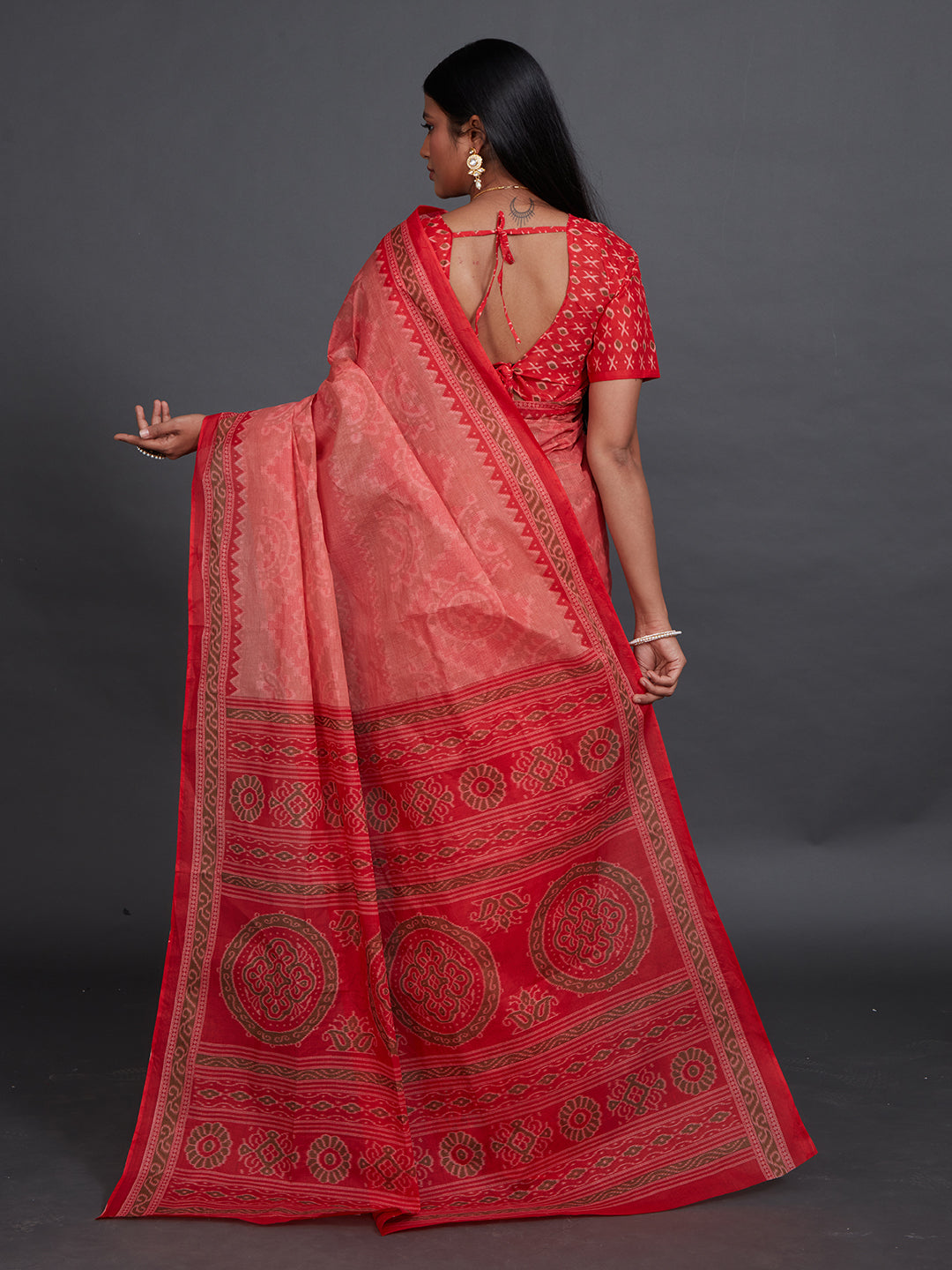 KANCHI COTTON Red Printed Pure Cotton Saree