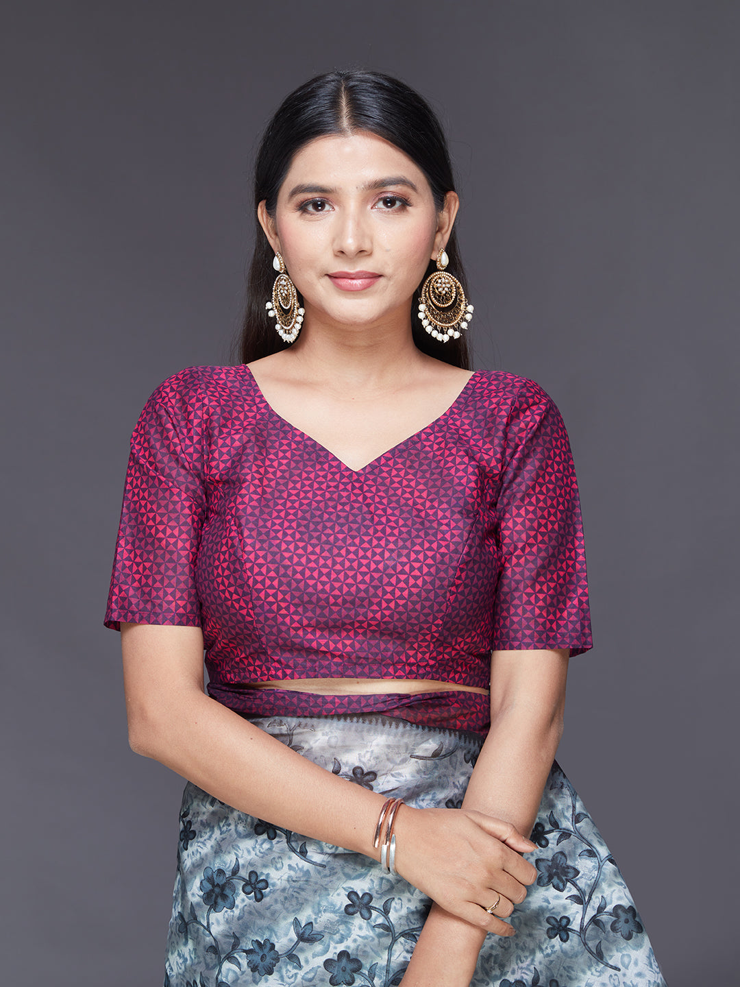 MISS INDIA Magenta Floral Printed Pure Cotton Saree