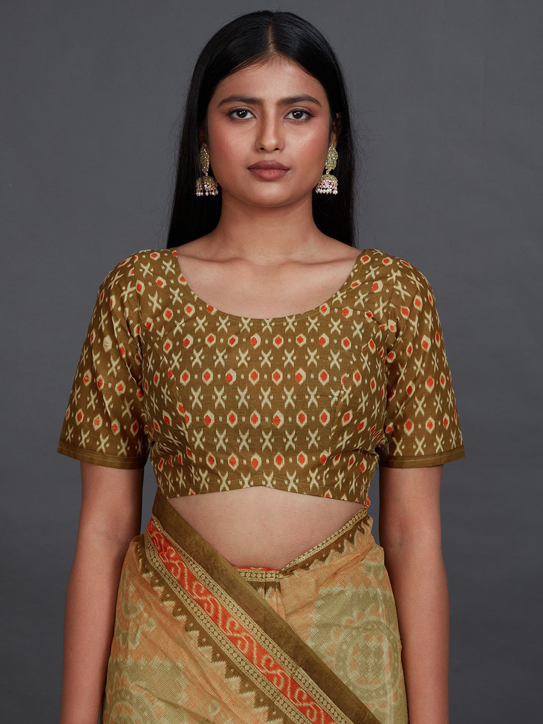 KANCHI COTTON Olive Printed Pure Cotton Saree