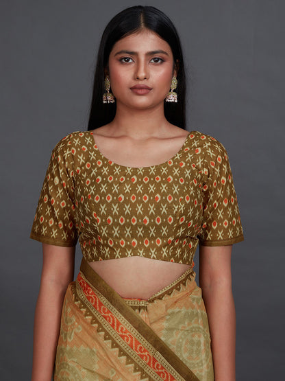 KANCHI COTTON Olive Printed Pure Cotton Saree