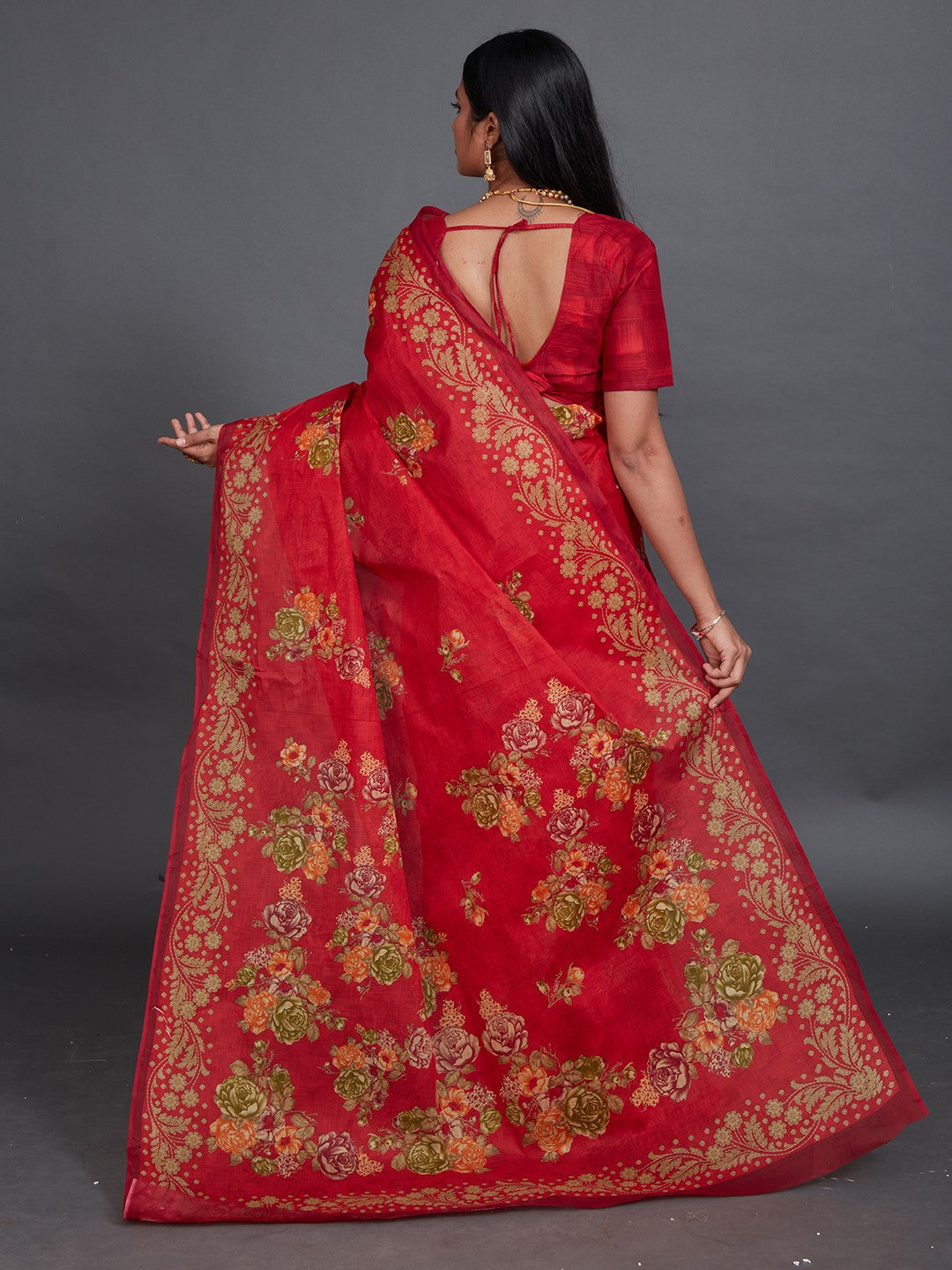SHIBORI Red Printed Pure Cotton Saree