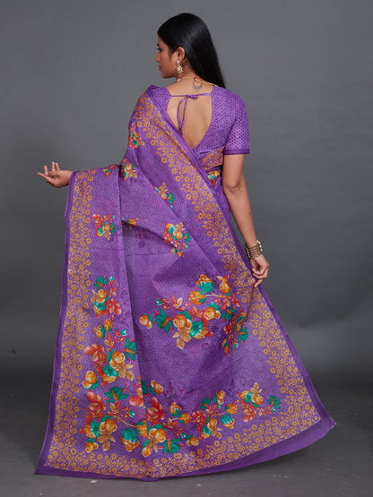 SHIBORI Lavender Printed Pure Cotton Saree