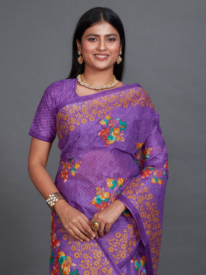 SHIBORI Lavender Printed Pure Cotton Saree