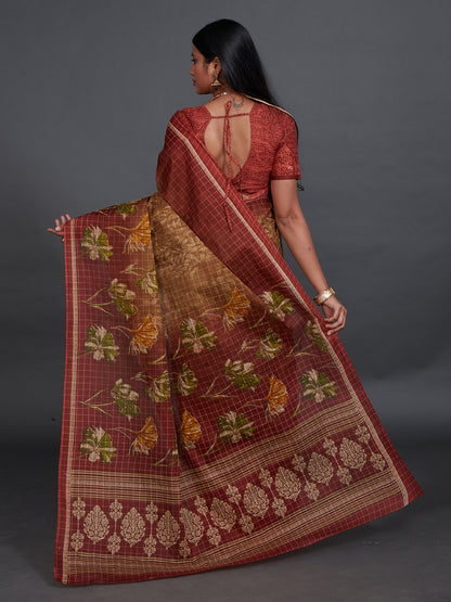 JAIPURI Brown Printed Pure Cotton Saree