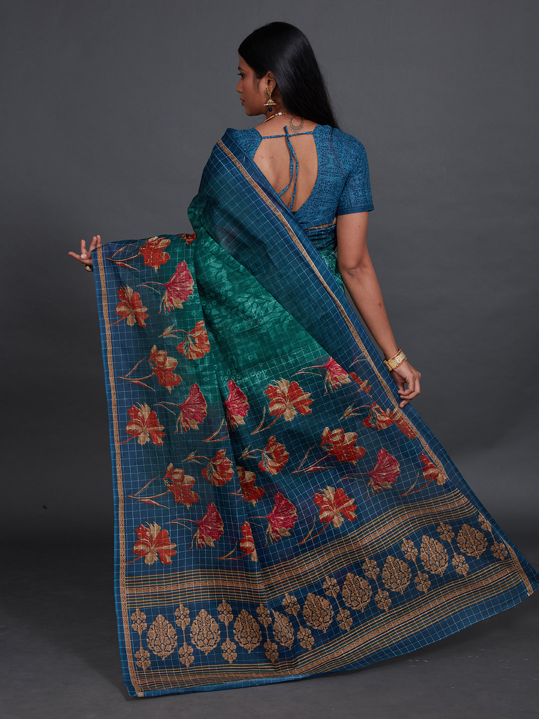 JAIPURI Blue Printed Pure Cotton Saree