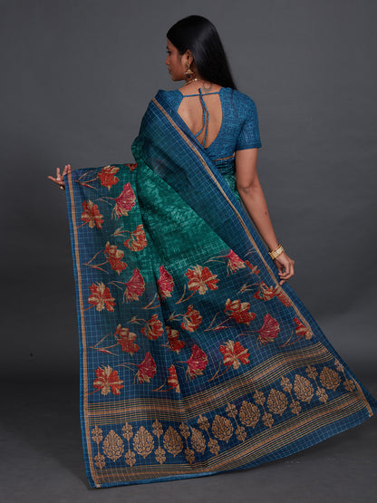 JAIPURI Blue Printed Pure Cotton Saree