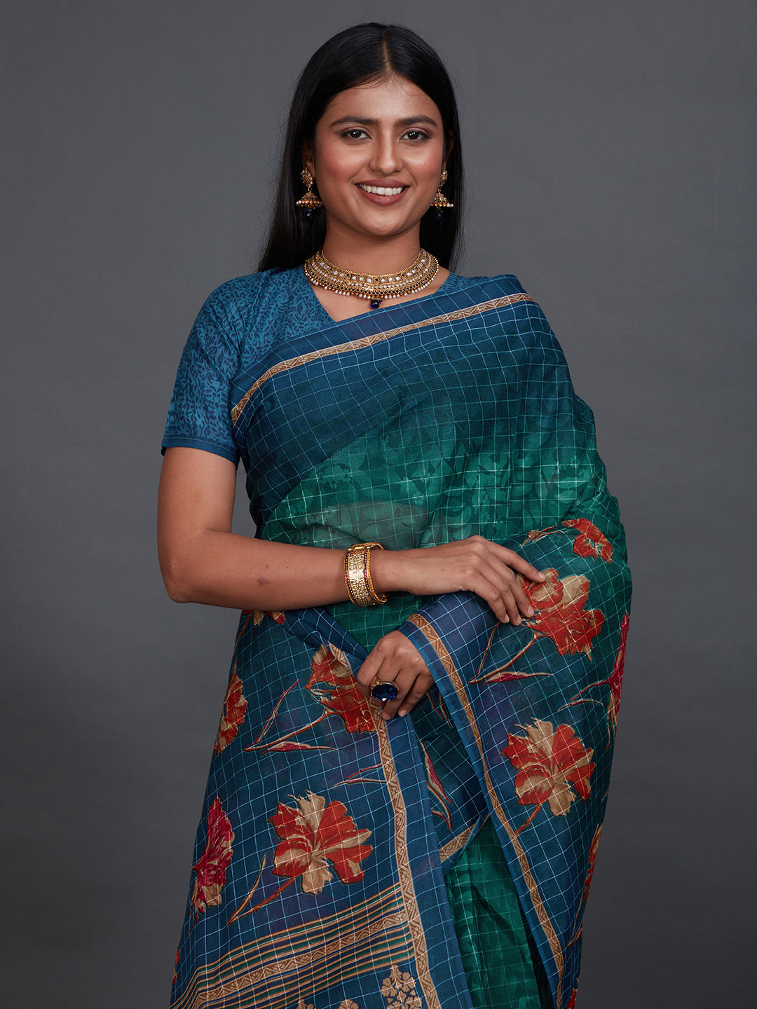 JAIPURI Blue Printed Pure Cotton Saree