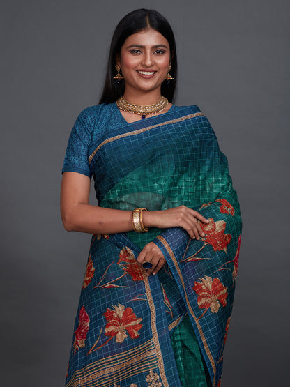 JAIPURI Blue Printed Pure Cotton Saree