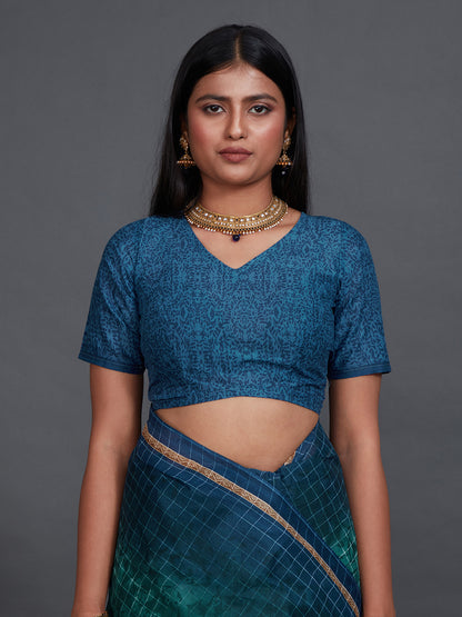 JAIPURI Blue Printed Pure Cotton Saree