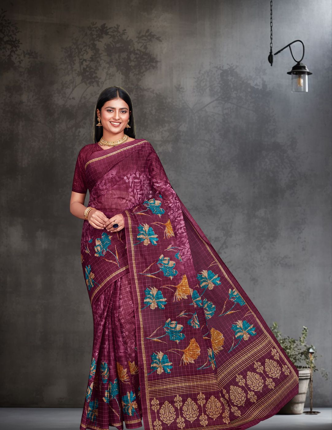 JAIPURI Purple Printed Pure Cotton Saree
